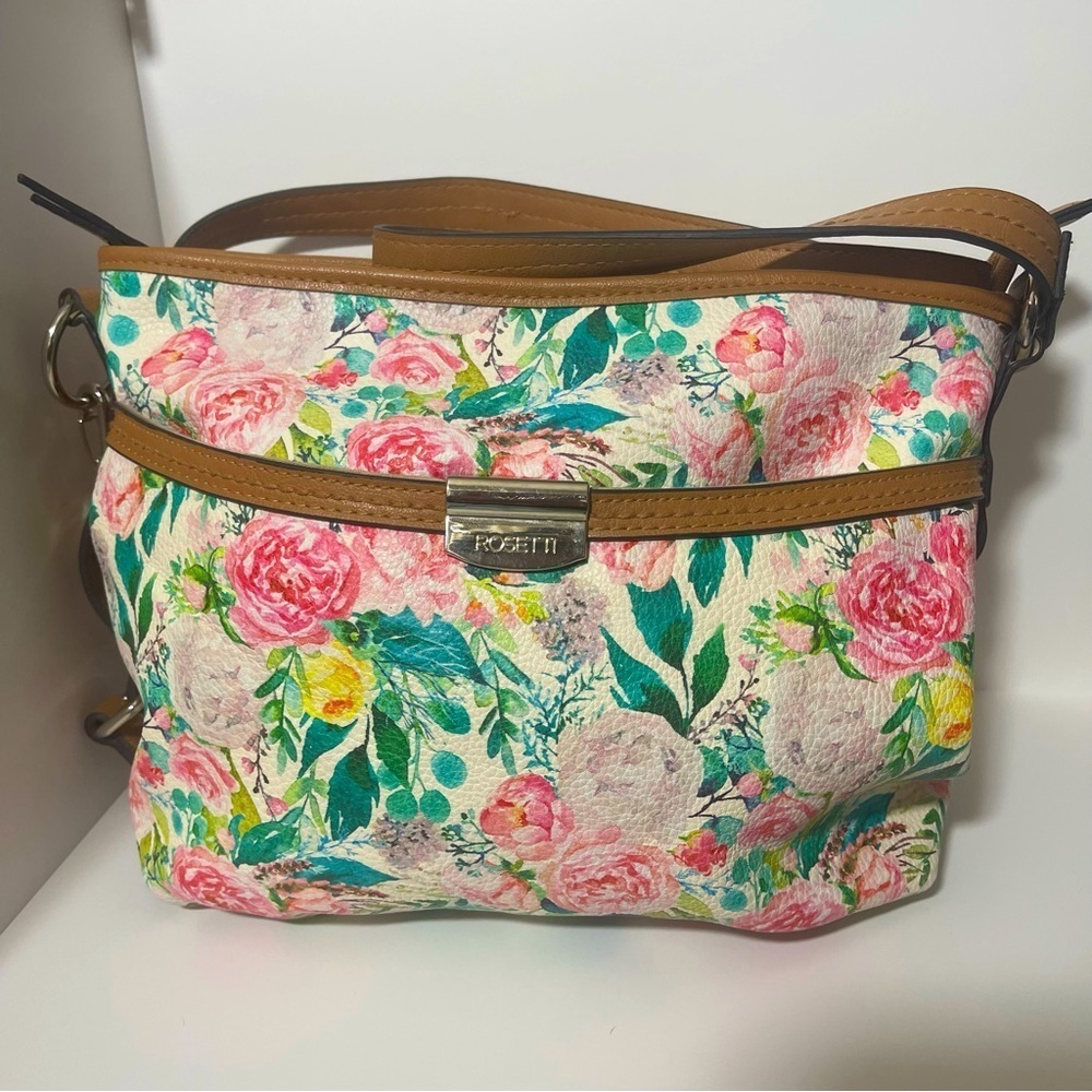 Rosetti Leather Handbag, Spring Flowers Crossbody, Large Floral Purse Co… - Picture 3 of 8